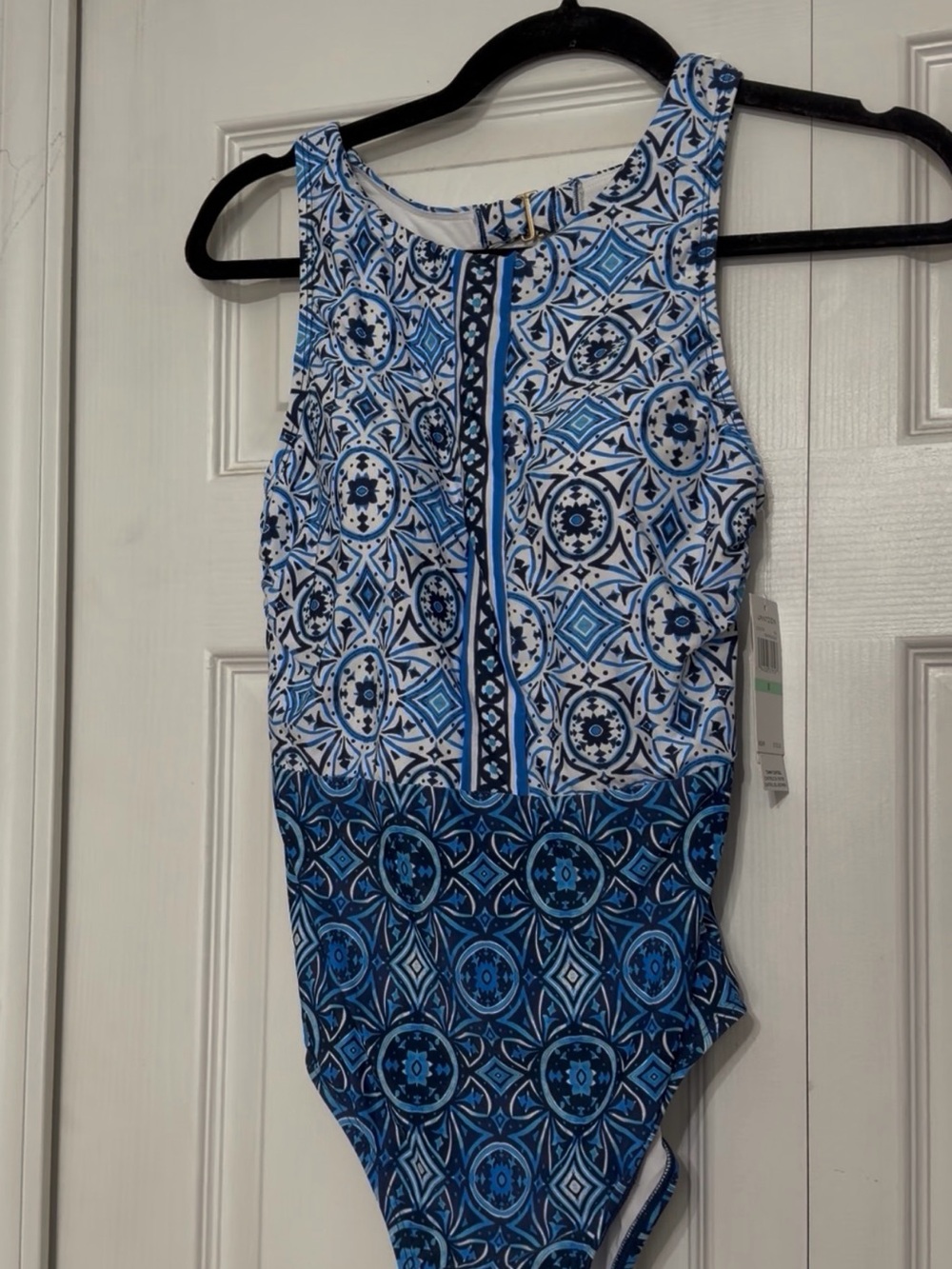 Women's Blue Patterned Swimsuit-size 8
